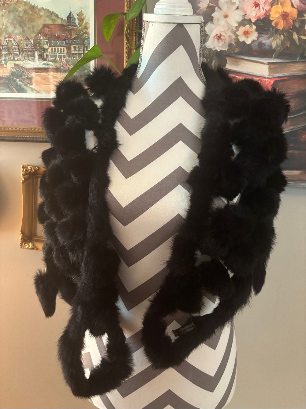 Black Fur Scarf Stole - Luxurious Plush Wrap